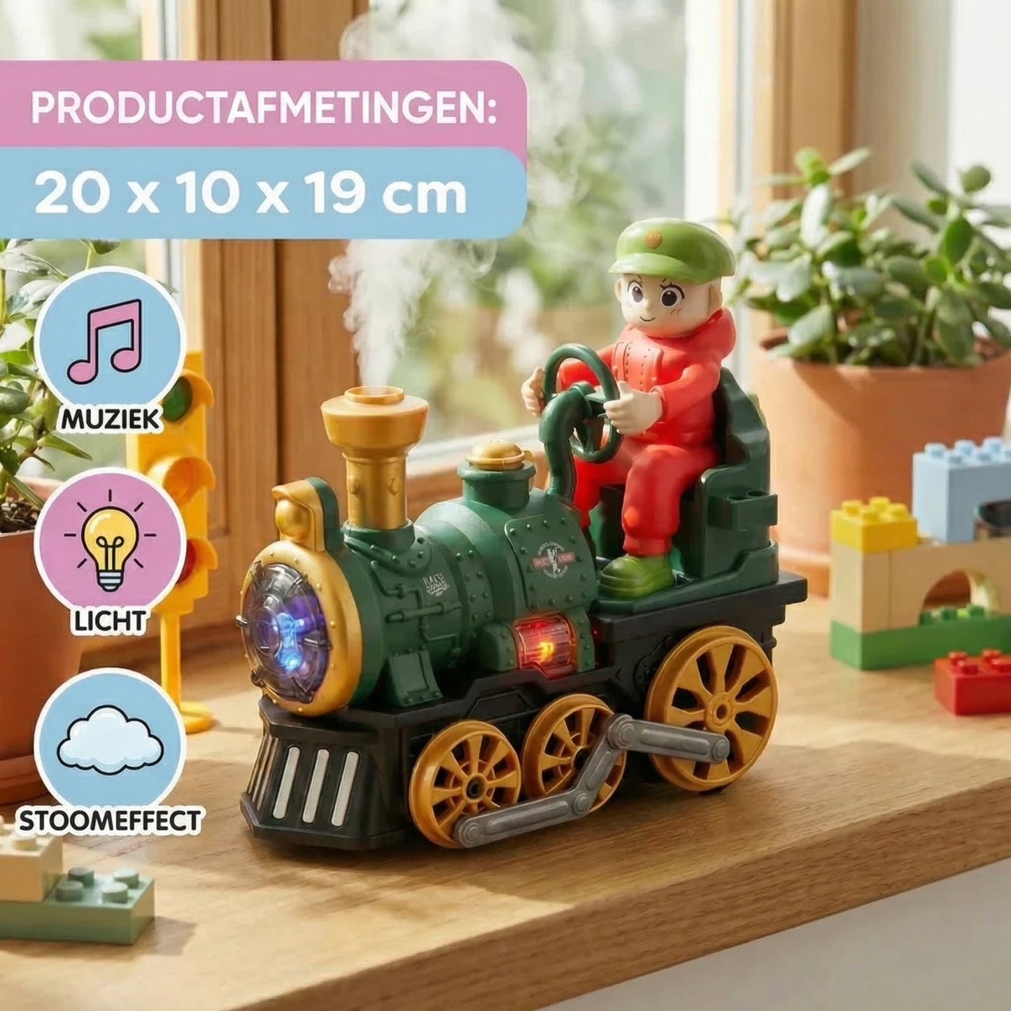Schattige speelgoed stoomlocomotief met licht, muziek en stoom-effect