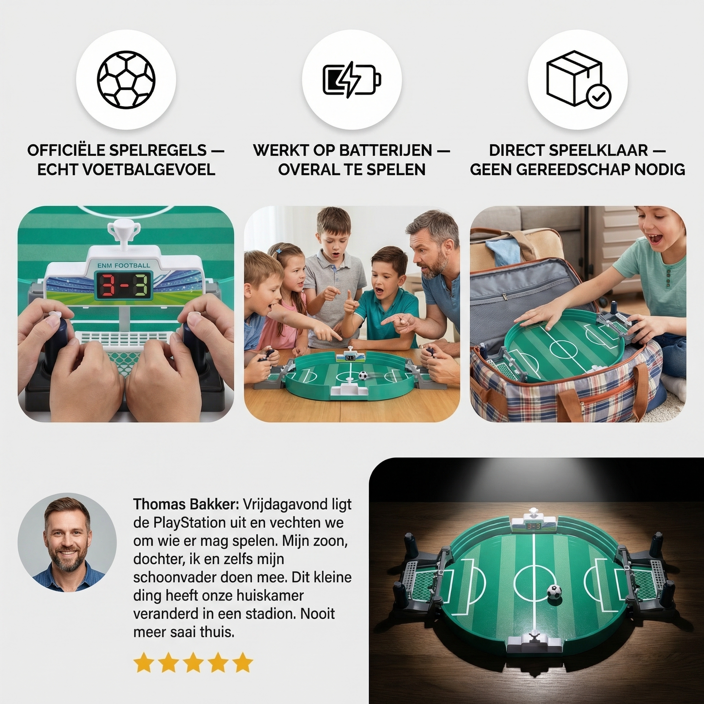 Tafelvoetbalspel met digitale scoreteller voor kinderen en families