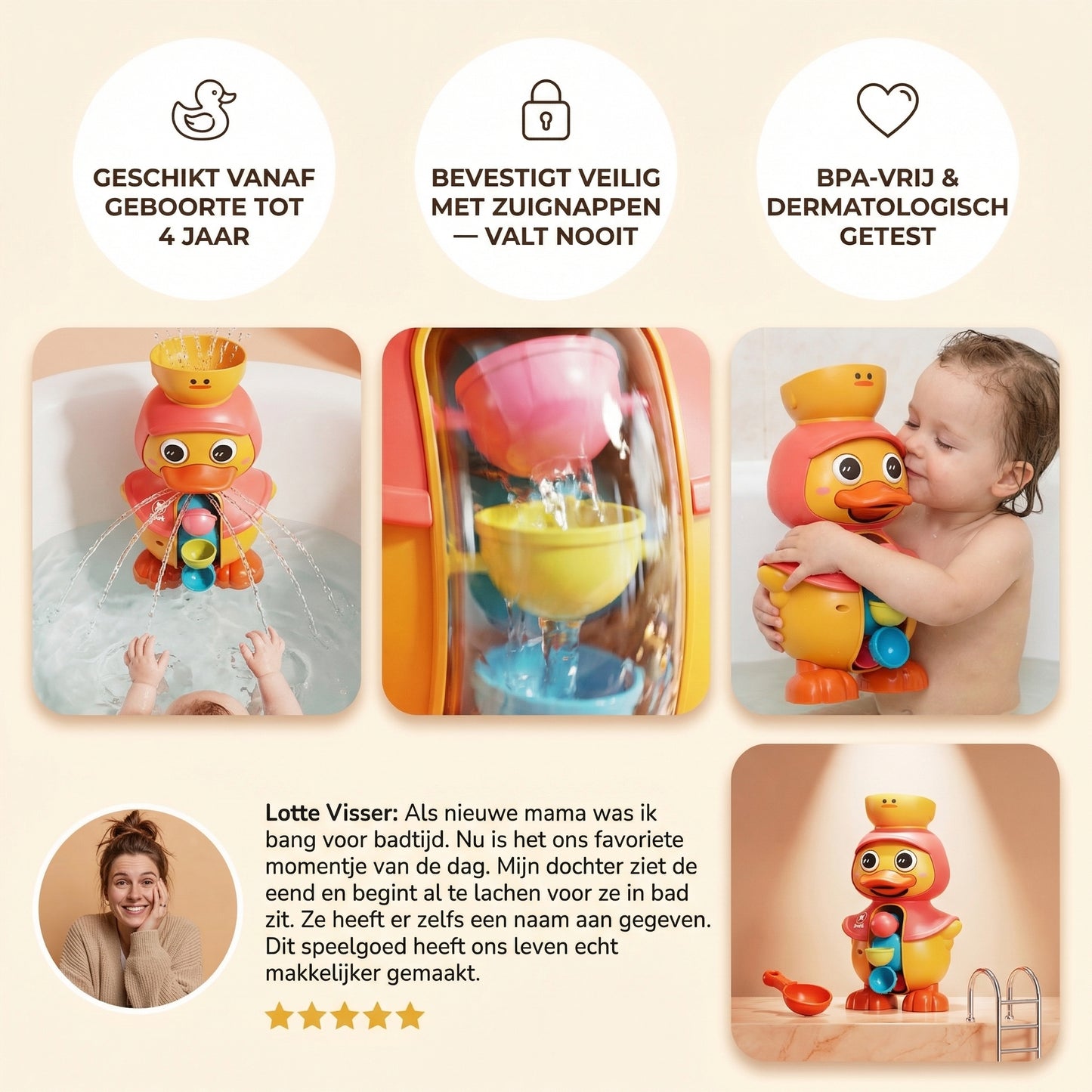 Eendje badspeelgoed met waterwiel en fontein voor baby’s vanaf geboorte