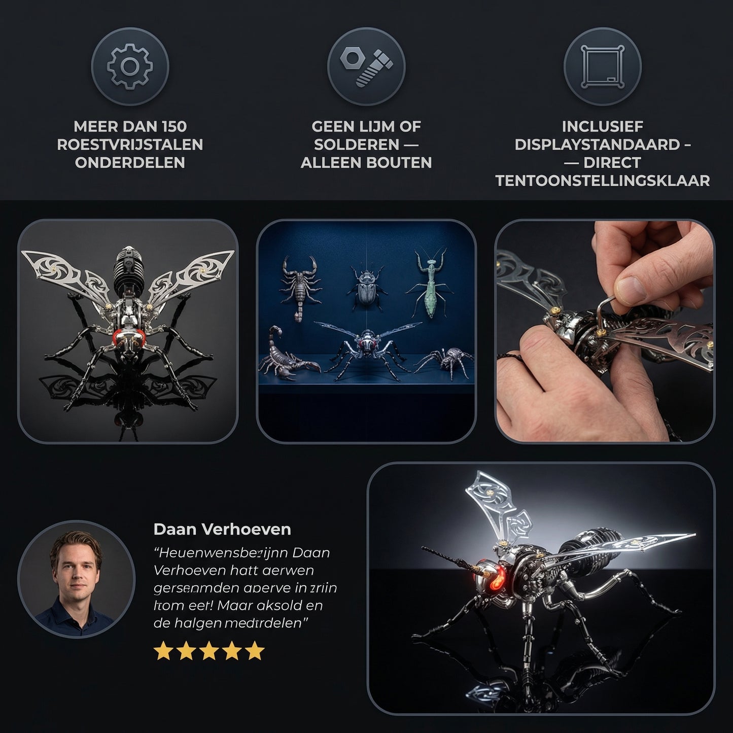 Mech-Wasp 3D-metalen bouwpakket met 150+ roestvrijstalen onderdelen