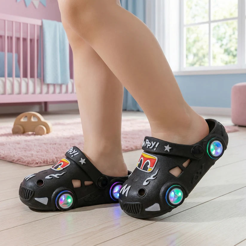 Lichtgevende auto kinderslippers – badslippers met antislipzool