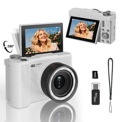 4K Digitale Camera met Flipscherm – 64MP, 18x Zoom & 32GB Kaart Inbegrepen