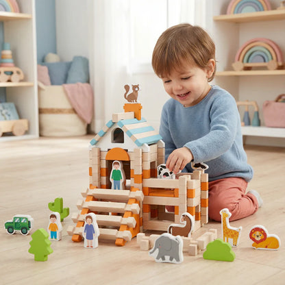 Montessori houten blokken set – natuurlijk bouwen en spelen