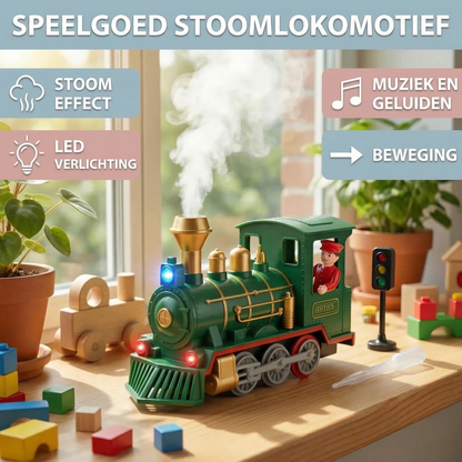 Schattige speelgoed stoomlocomotief met licht, muziek en stoom-effect