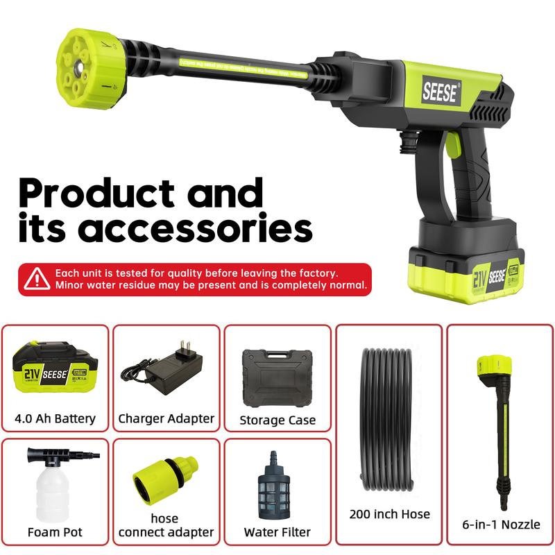 Draadloze Hogedrukreiniger 1000PSI – 21V Accu, 6-in-1 Nozzle & Opbergkoffer