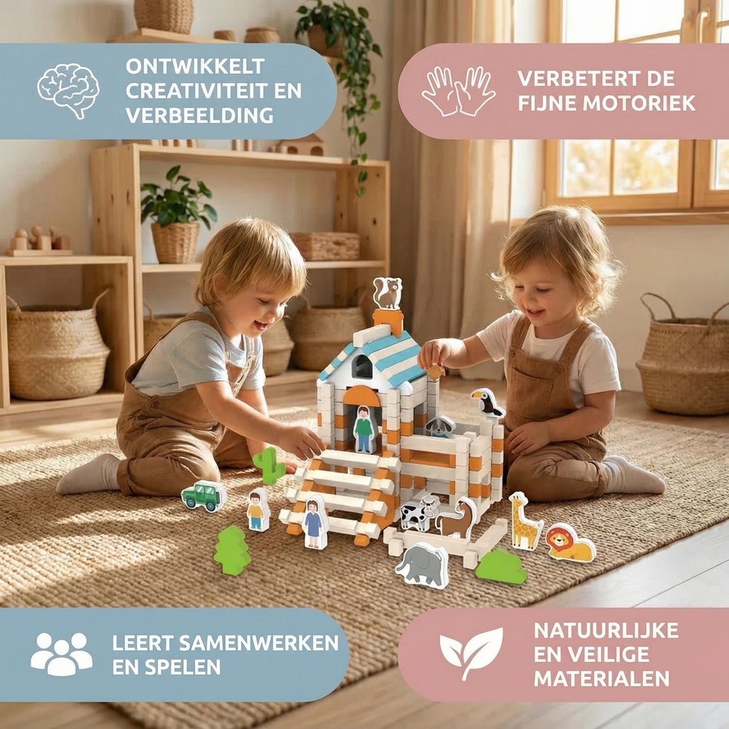 Montessori houten blokken set – natuurlijk bouwen en spelen