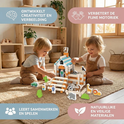 Montessori houten blokken set – natuurlijk bouwen en spelen