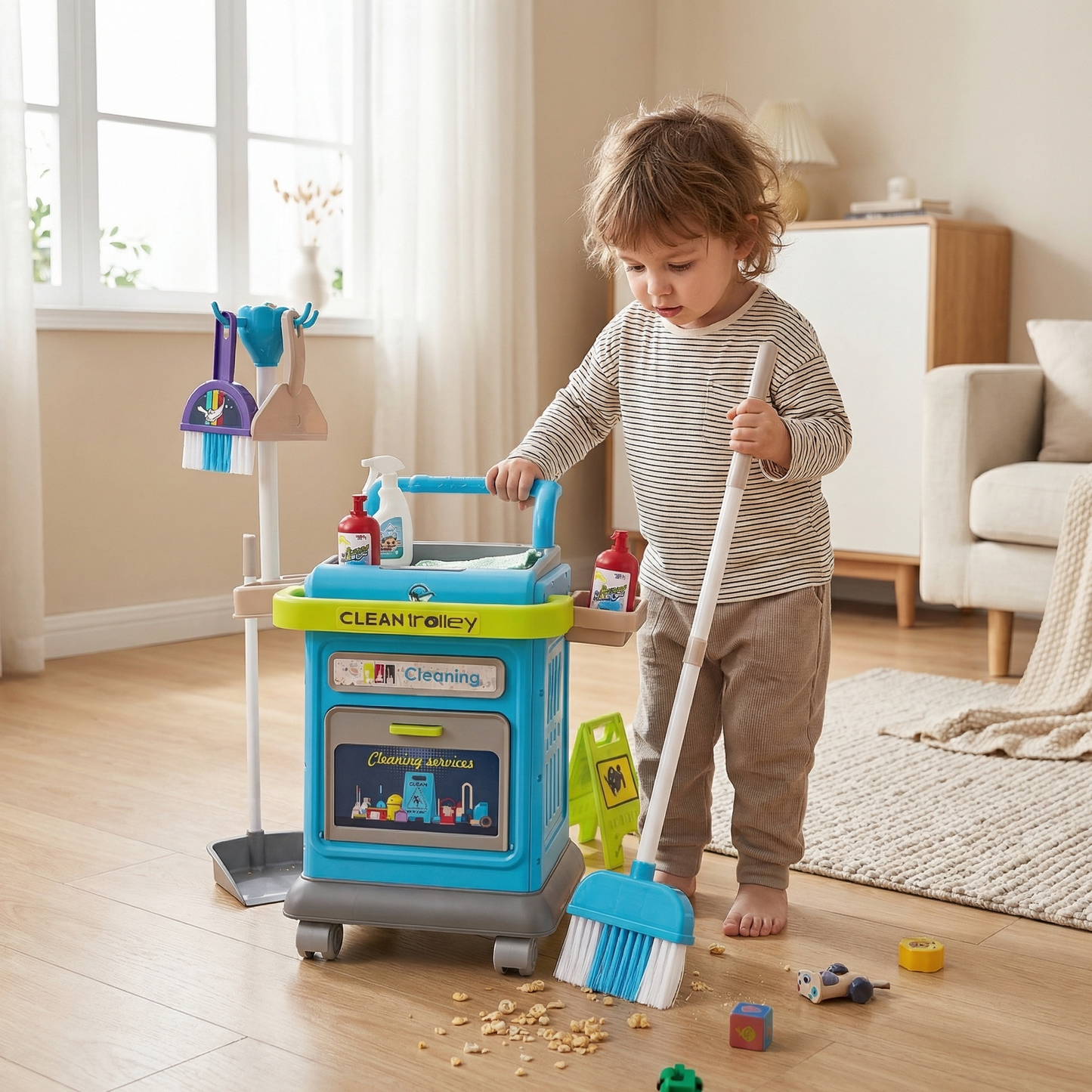 Interactieve Schoonmaaktrolley voor Kinderen – Educatief rollenspel speelgoed voor zelfstandigheid, vaardigheden en minder schermtijd