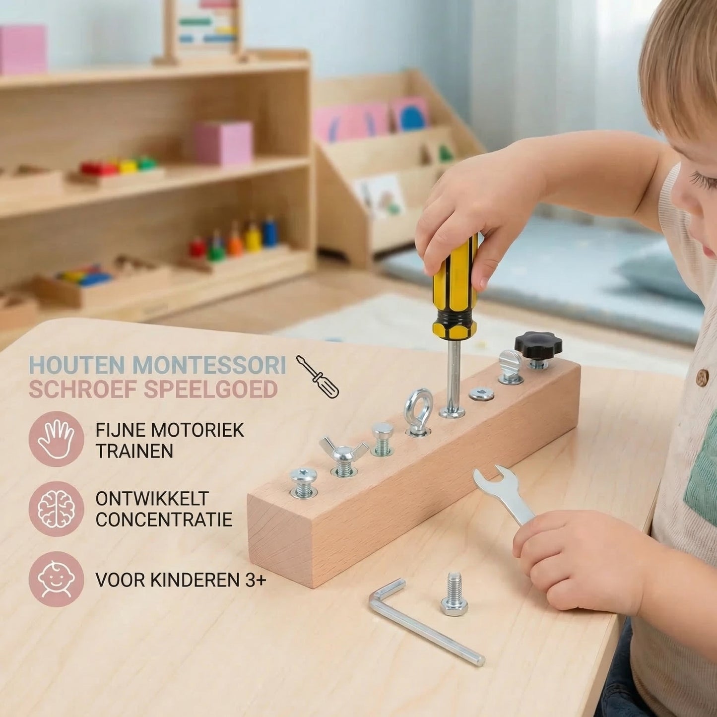 Montessori Houten Schroefspeelgoed – Training voor Fijne Motoriek en Concentratie bij Kinderen