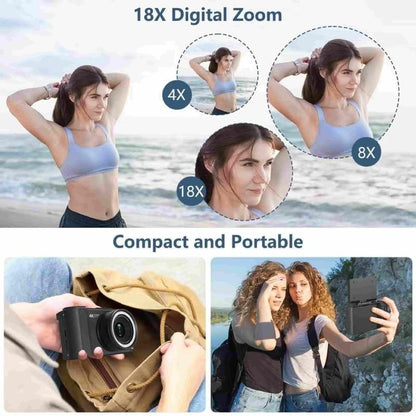4K Digitale Camera met Flipscherm – 64MP, 18x Zoom & 32GB Kaart Inbegrepen
