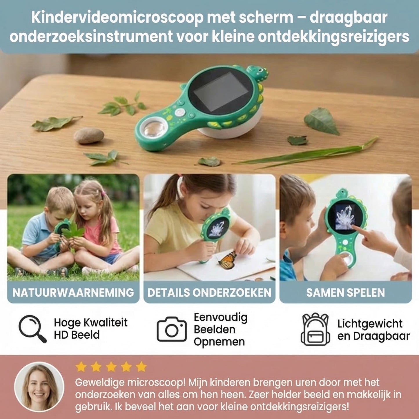 Kinder Videomicroscoop met Scherm – Draagbaar Onderzoeksinstrument voor Jonge Ontdekkers