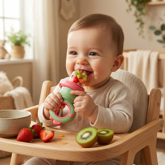 Baby fruitspeen – siliconen bijtring met drukmechanisme