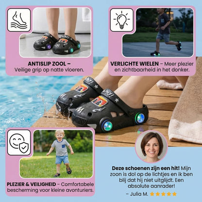 Lichtgevende auto kinderslippers – badslippers met antislipzool