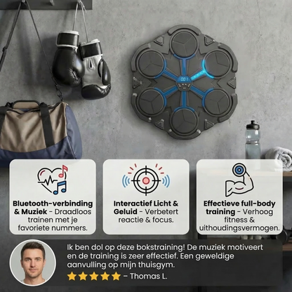 Bluetooth muziek bokstrainer voor de muur – Interactief bokstarget met licht & geluid