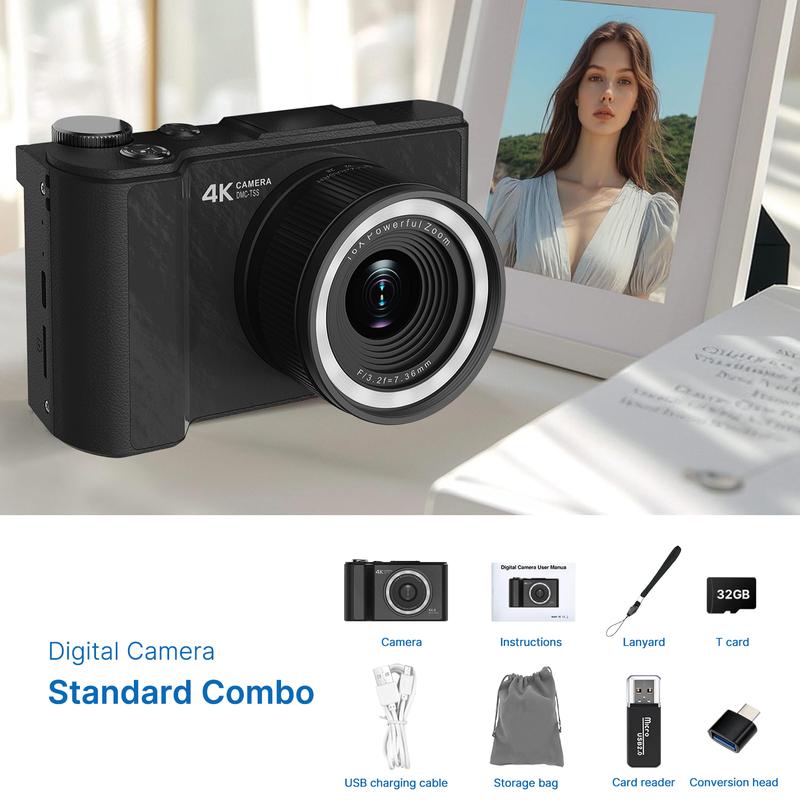 4K Digitale Camera met Flipscherm – 64MP, 18x Zoom & 32GB Kaart Inbegrepen