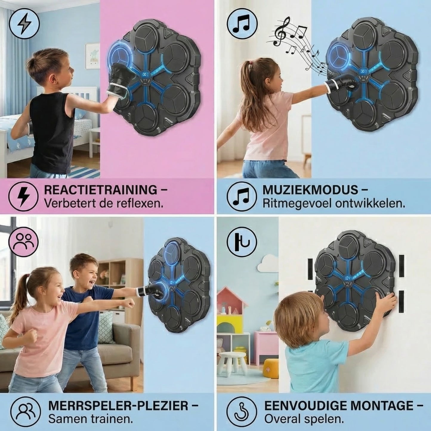 Bluetooth muziek bokstrainer voor de muur – Interactief bokstarget met licht & geluid