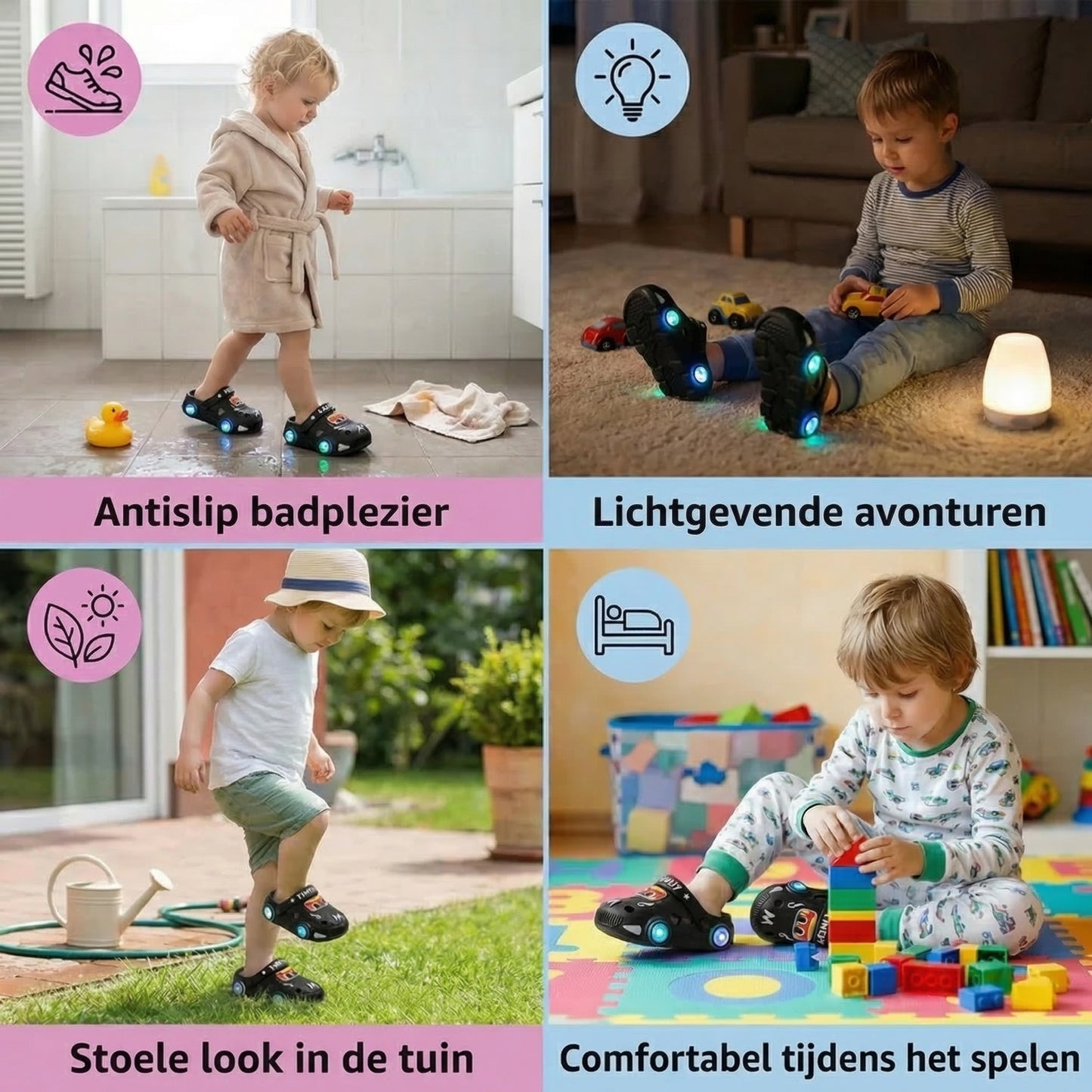 Lichtgevende auto kinderslippers – badslippers met antislipzool