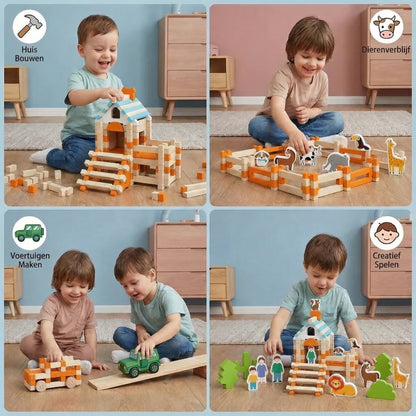 Montessori houten blokken set – natuurlijk bouwen en spelen