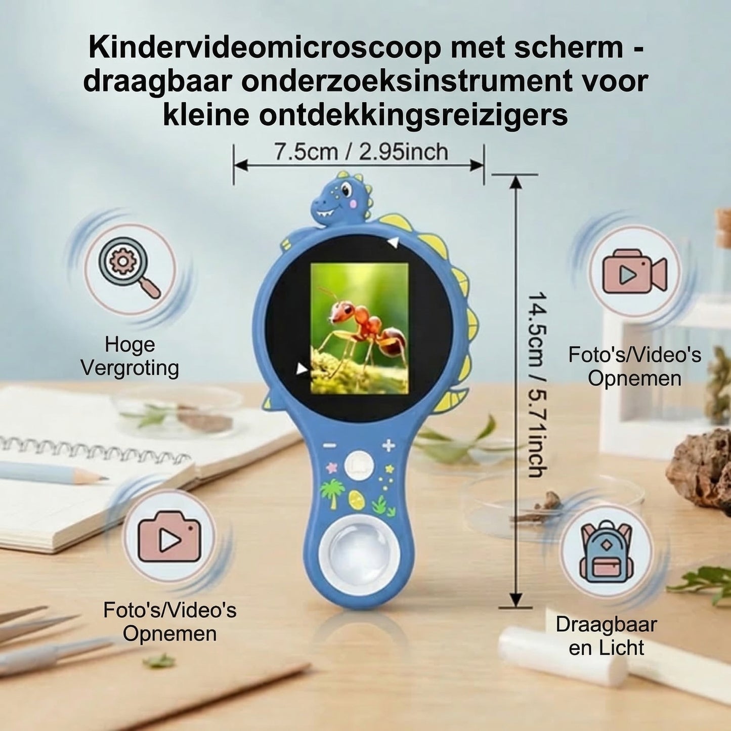Kinder Videomicroscoop met Scherm – Draagbaar Onderzoeksinstrument voor Jonge Ontdekkers