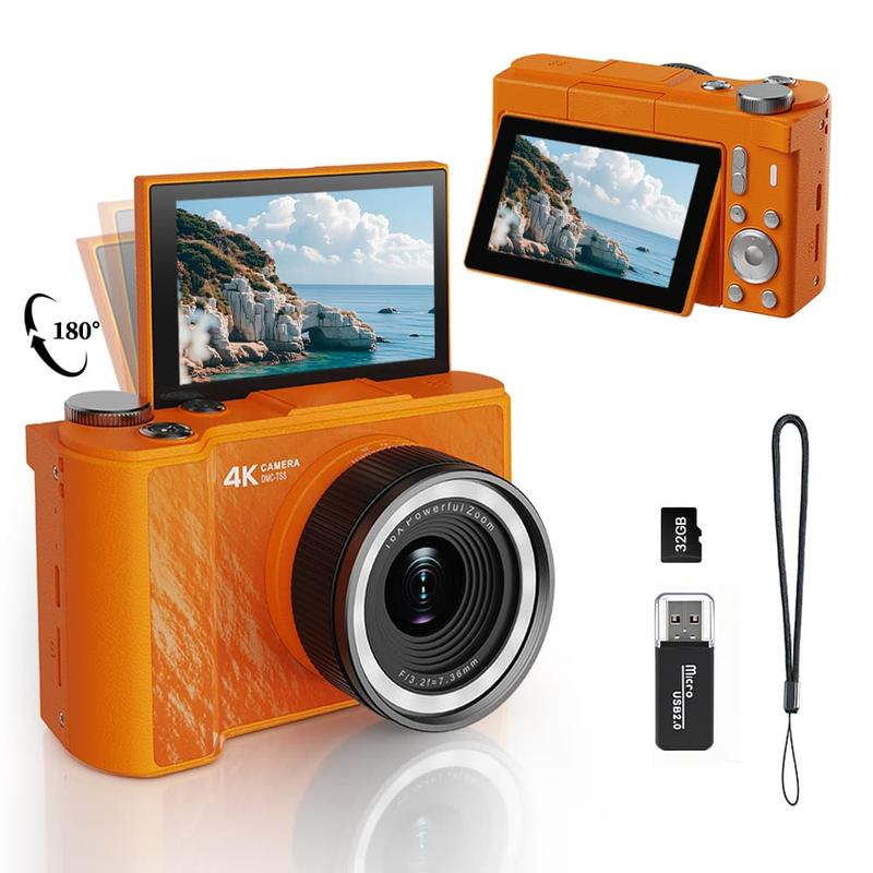 4K Digitale Camera met Flipscherm – 64MP, 18x Zoom & 32GB Kaart Inbegrepen
