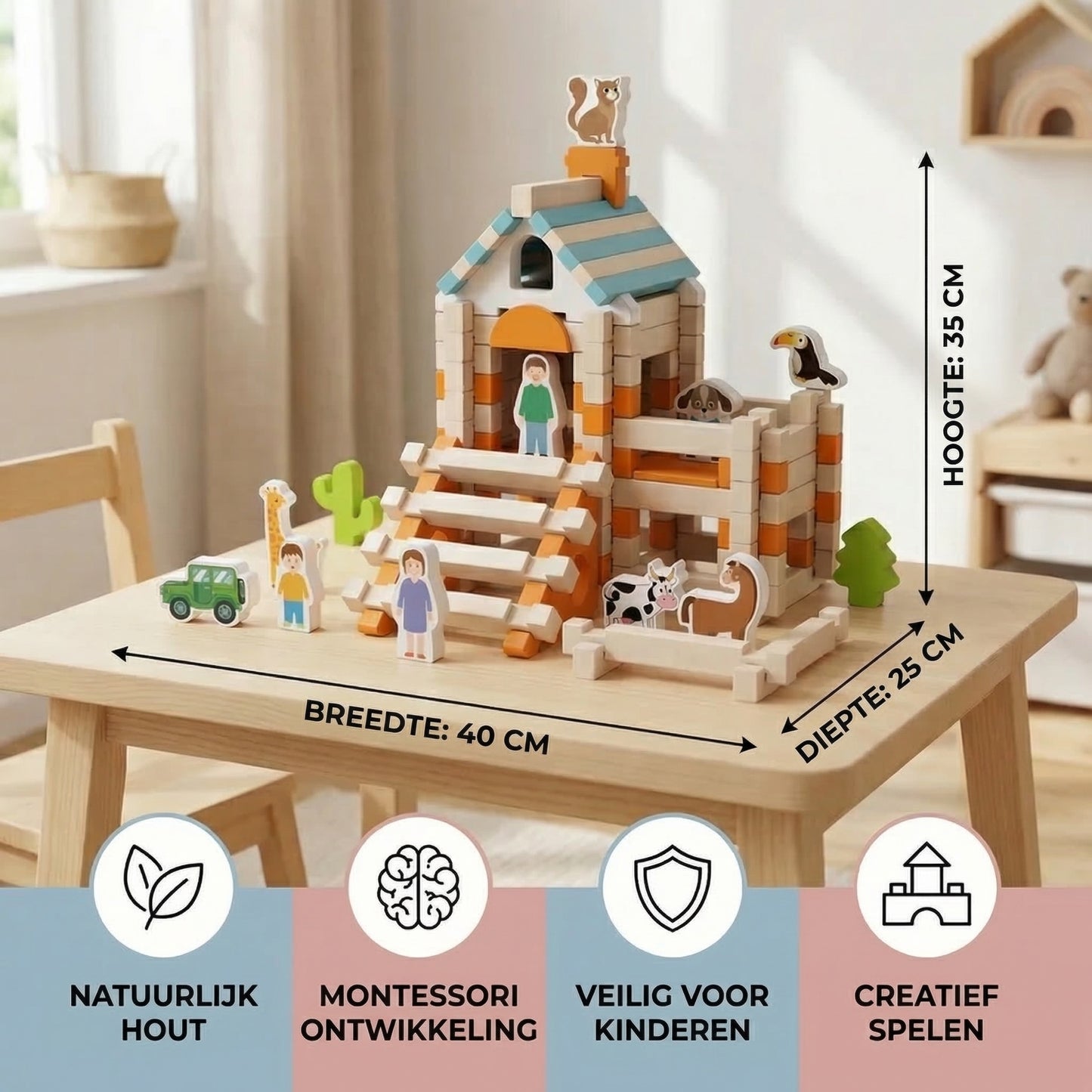Montessori houten blokken set – natuurlijk bouwen en spelen