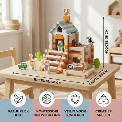 Montessori houten blokken set – natuurlijk bouwen en spelen