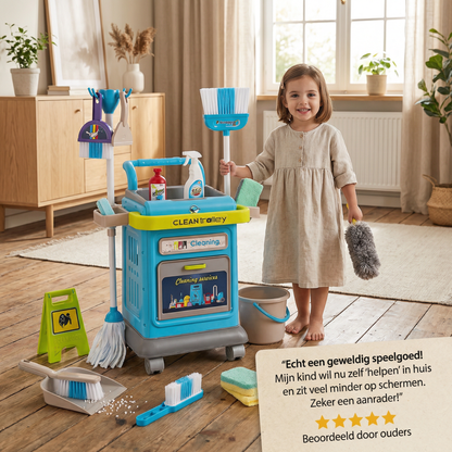 Interactieve Schoonmaaktrolley voor Kinderen – Educatief rollenspel speelgoed voor zelfstandigheid, vaardigheden en minder schermtijd