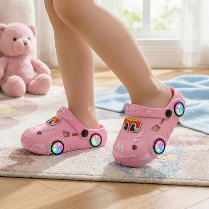 Lichtgevende auto kinderslippers – badslippers met antislipzool
