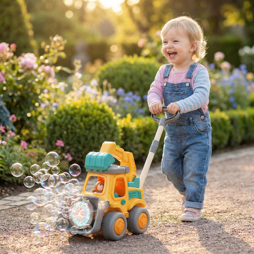 Lichtgevende zeepbellenauto – Duwspeelgoed voor kinderen