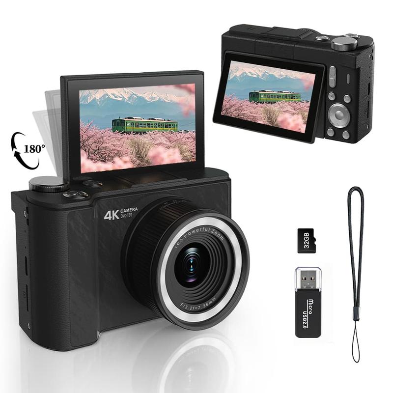4K Digitale Camera met Flipscherm – 64MP, 18x Zoom & 32GB Kaart Inbegrepen