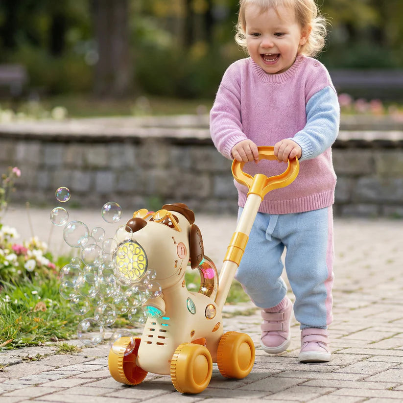 Lichtgevende zeepbellenauto – Duwspeelgoed voor kinderen
