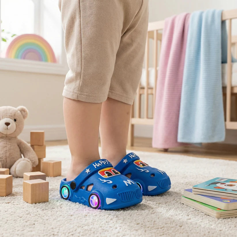 Lichtgevende auto kinderslippers – badslippers met antislipzool