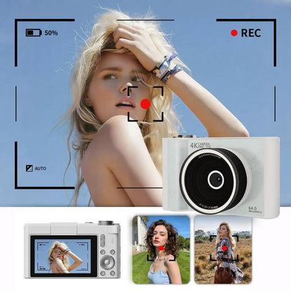 4K Digitale Camera met Flipscherm – 64MP, 18x Zoom & 32GB Kaart Inbegrepen
