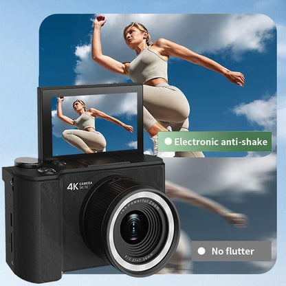 4K Digitale Camera met Flipscherm – 64MP, 18x Zoom & 32GB Kaart Inbegrepen