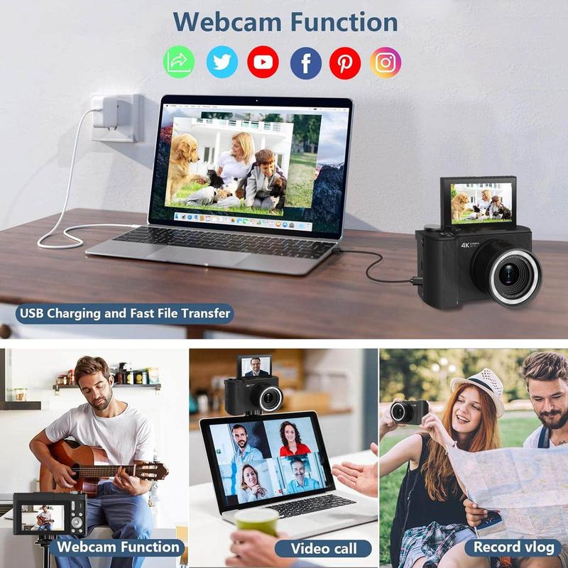 4K Digitale Camera met Flipscherm – 64MP, 18x Zoom & 32GB Kaart Inbegrepen
