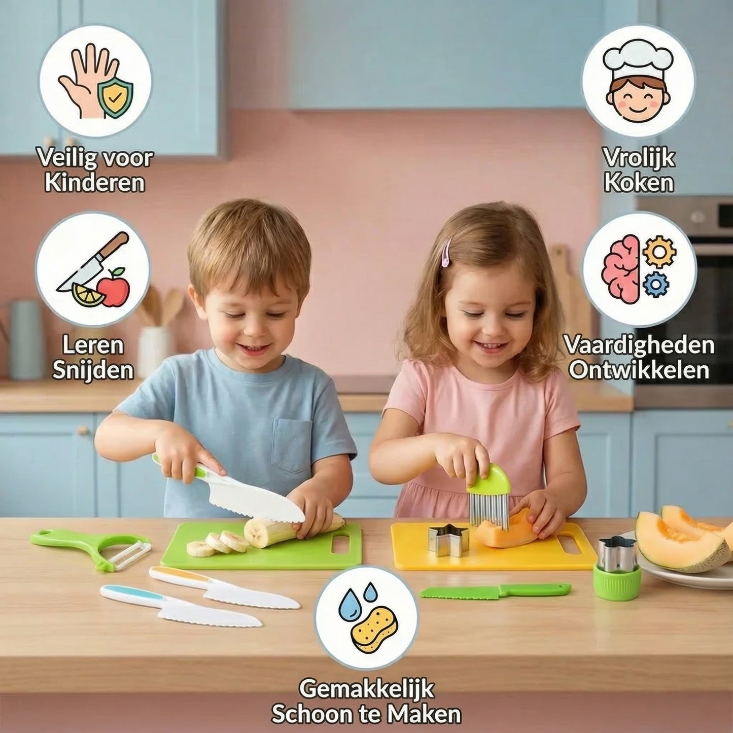 Kinder snijmes set │ Veilige en leuke keukentools om fruit en groenten te leren snijden