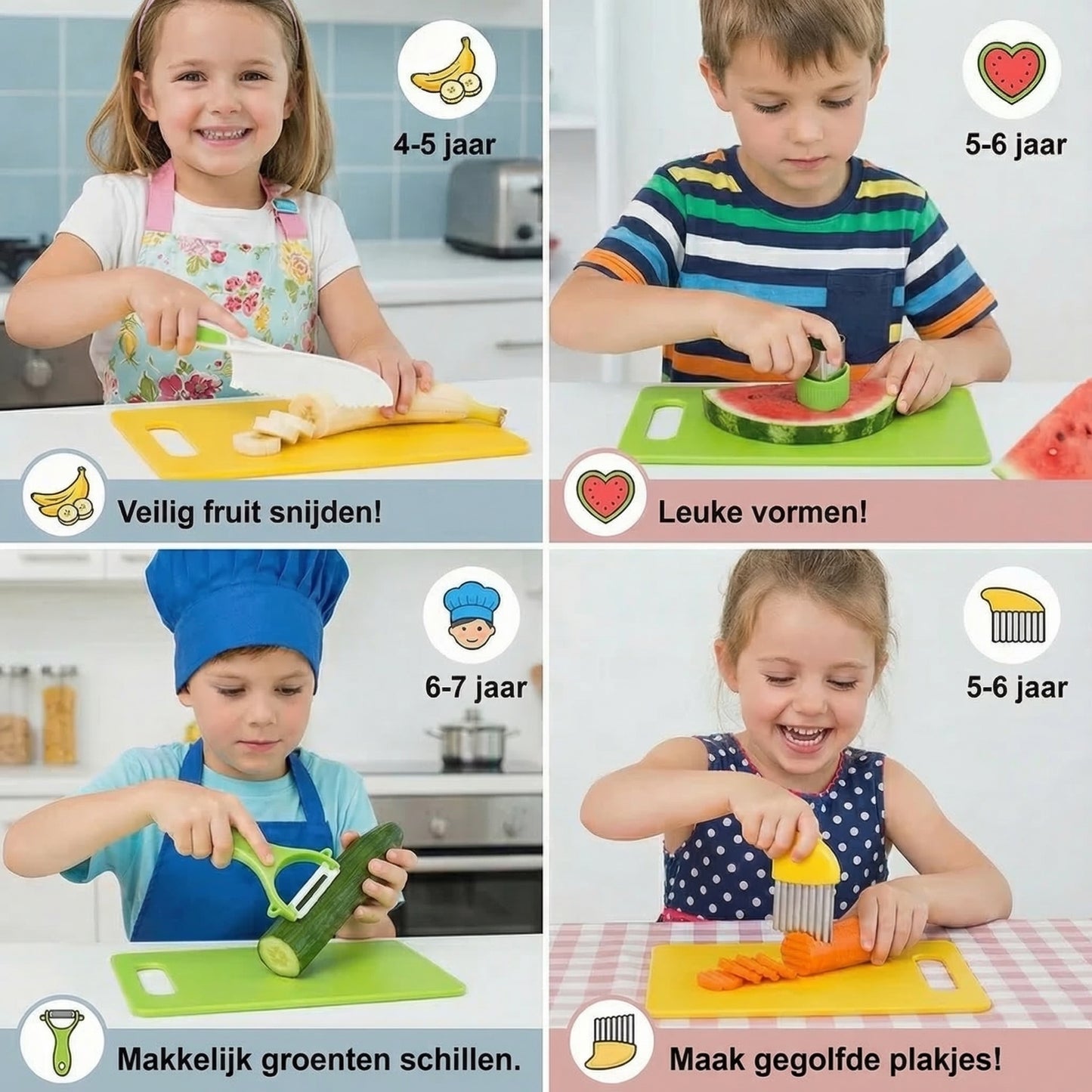 Kinder snijmes set │ Veilige en leuke keukentools om fruit en groenten te leren snijden
