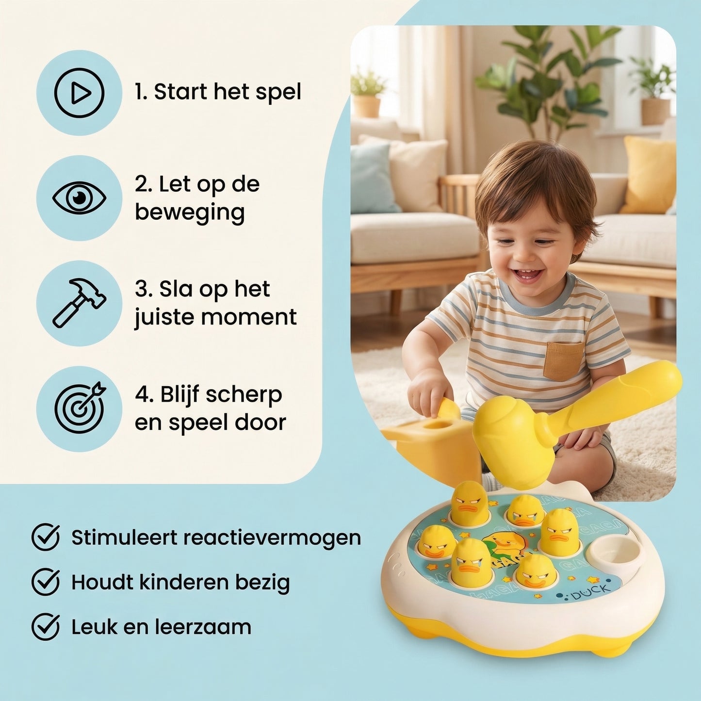 Interactief hamerspel – Stimuleert reactie, focus en houdt kinderen lang bezig