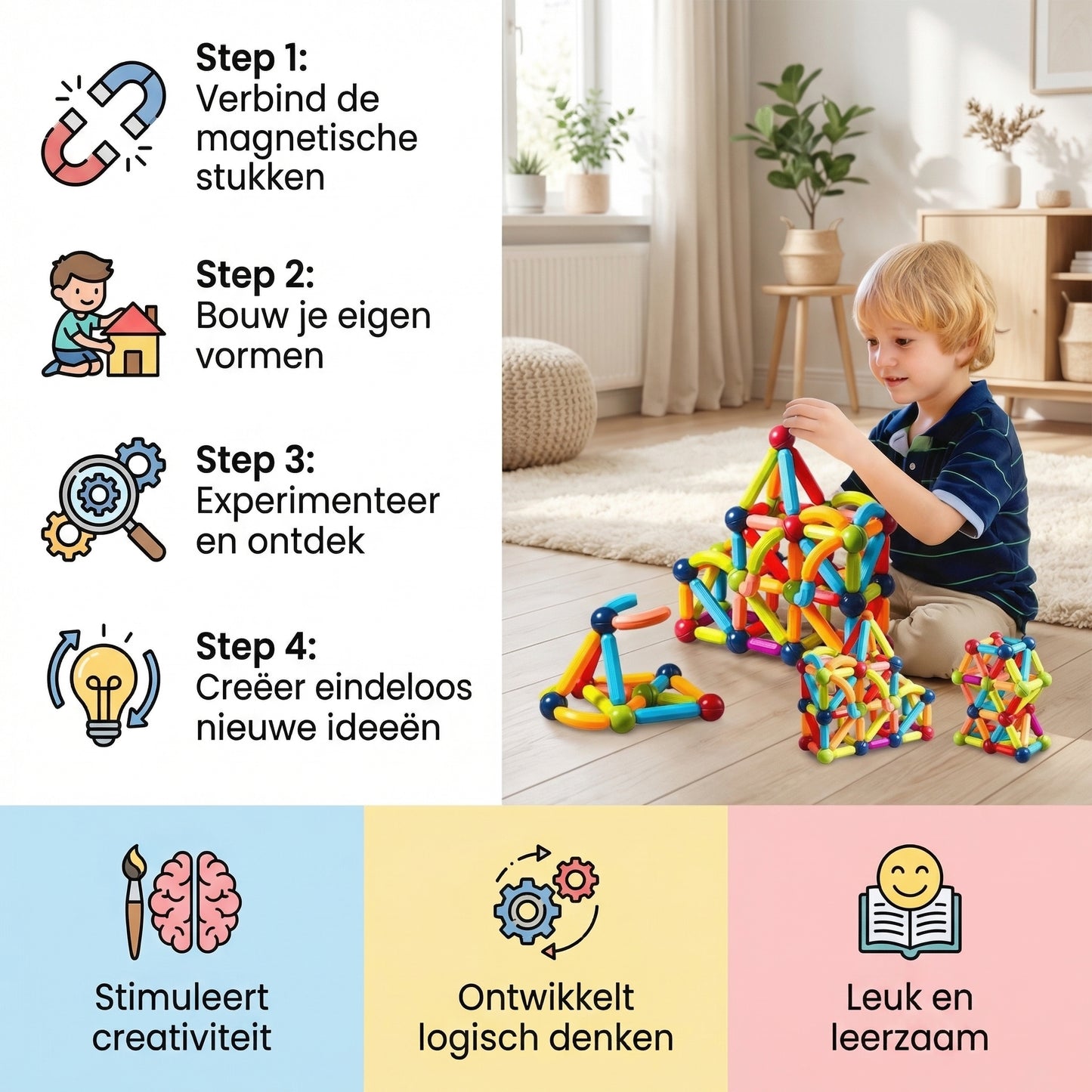 Magnetische 3D-constructieset – Creatief en educatief bouwspeelgoed voor kinderen