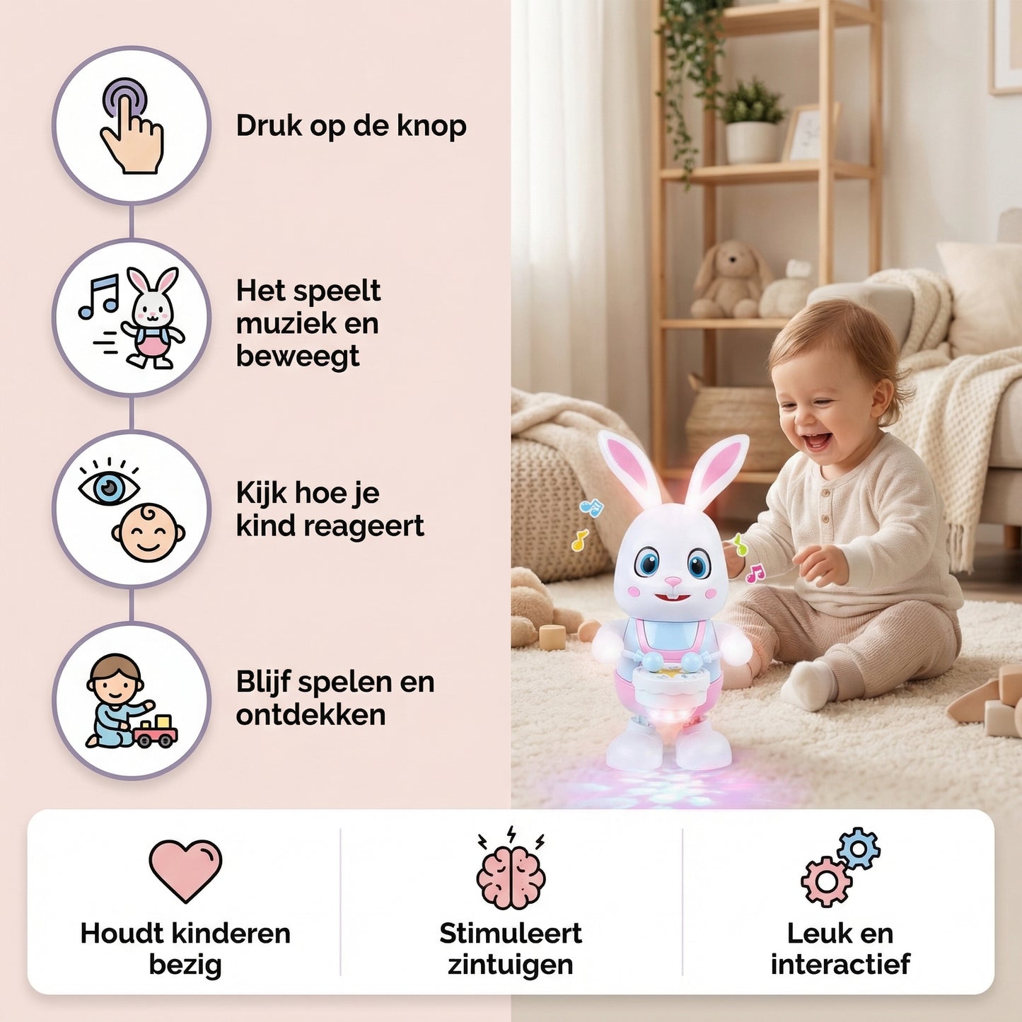 Interactief konijn – Beweging, licht en muziek in één