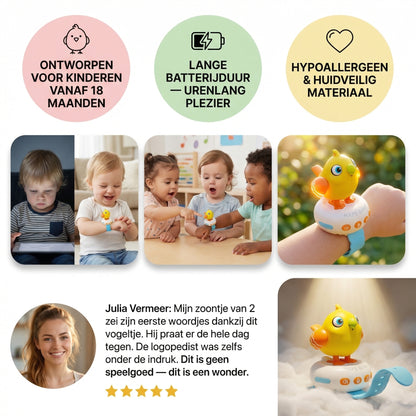 Interactief papegaai-polshorloge met stemherhaling voor baby’s en peuters