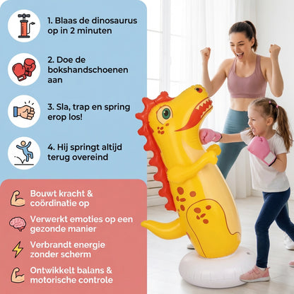 Opblaasbare dinosaurus-bokspaal met handschoenen voor kinderen van 3 tot 12 jaar