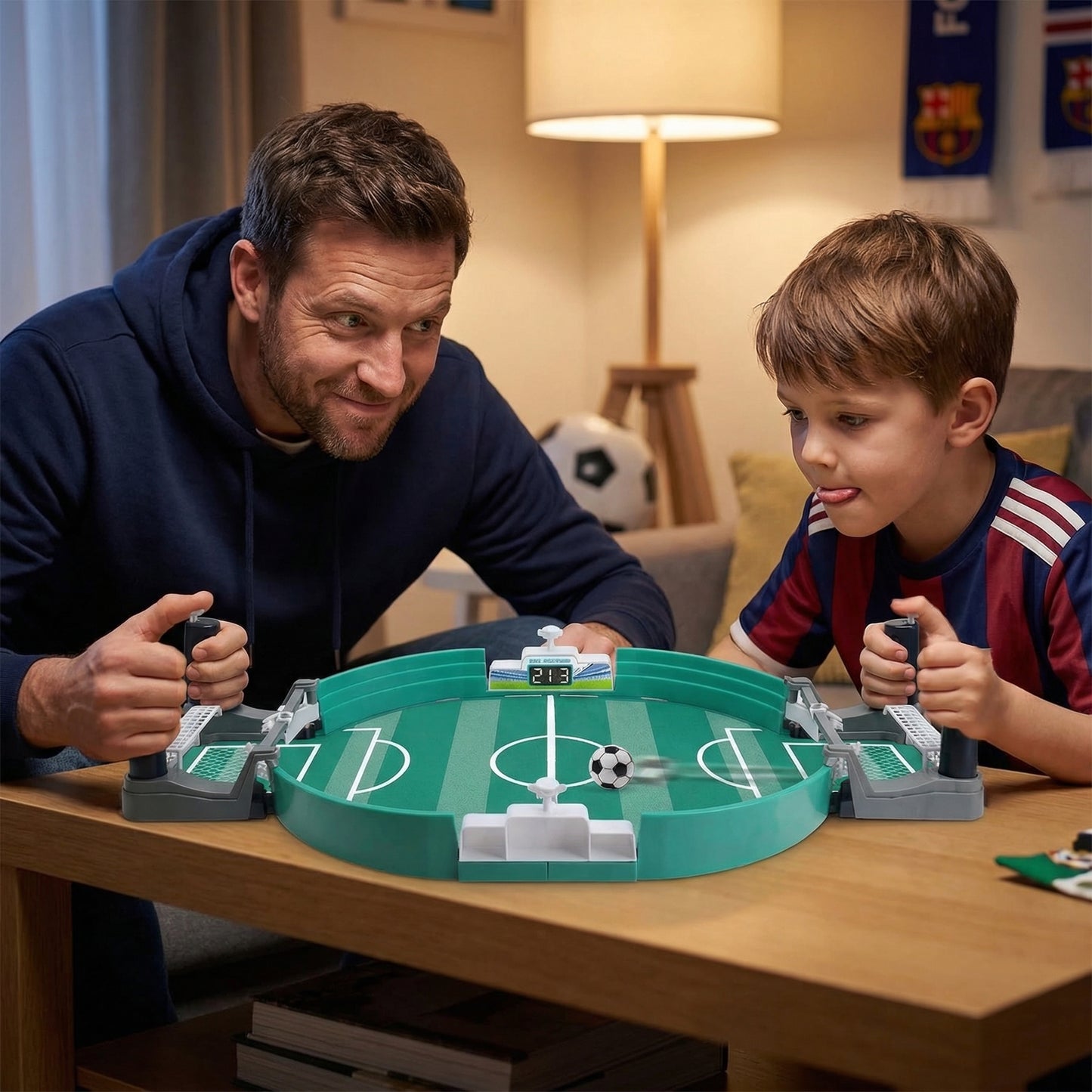 Tafelvoetbalspel met digitale scoreteller voor kinderen en families