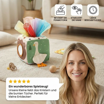 Montessori baby sensorische doekjesbox – zacht knisper- en voelspel