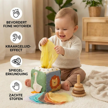 Montessori baby sensorische doekjesbox – zacht knisper- en voelspel