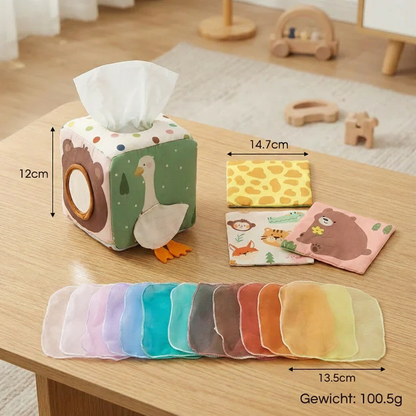 Montessori baby sensorische doekjesbox – zacht knisper- en voelspel