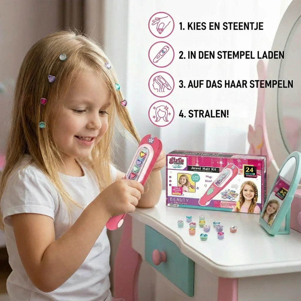 Haar-glitter steen stempelset voor kinderen – stylingkit met herbruikbare strasssteentjes