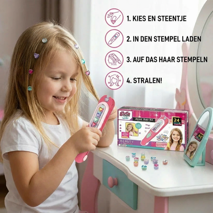 Haar-glitter steen stempelset voor kinderen – stylingkit met herbruikbare strasssteentjes