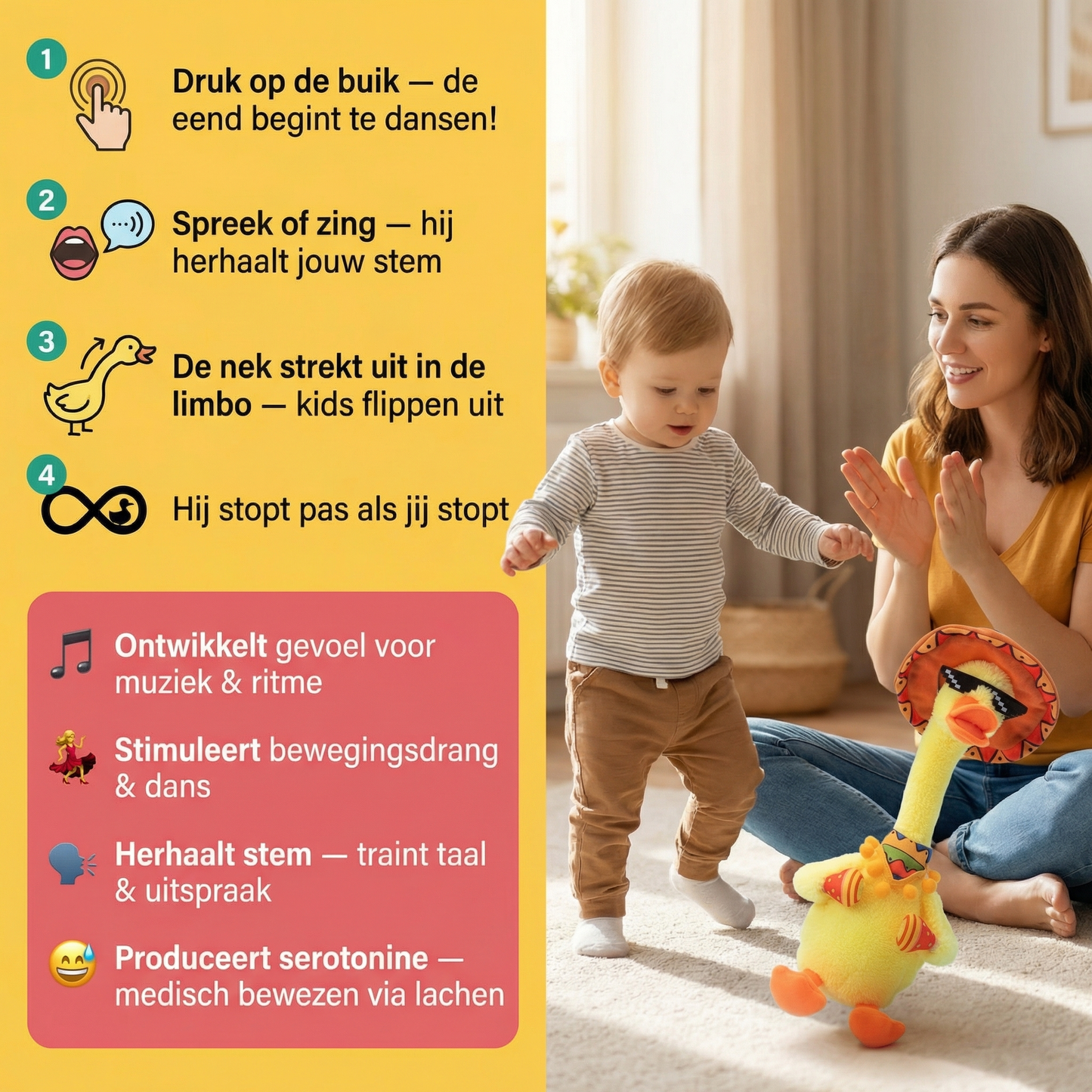 Interactieve pratende en dansende eend knuffel – speels plezier voor kinderen