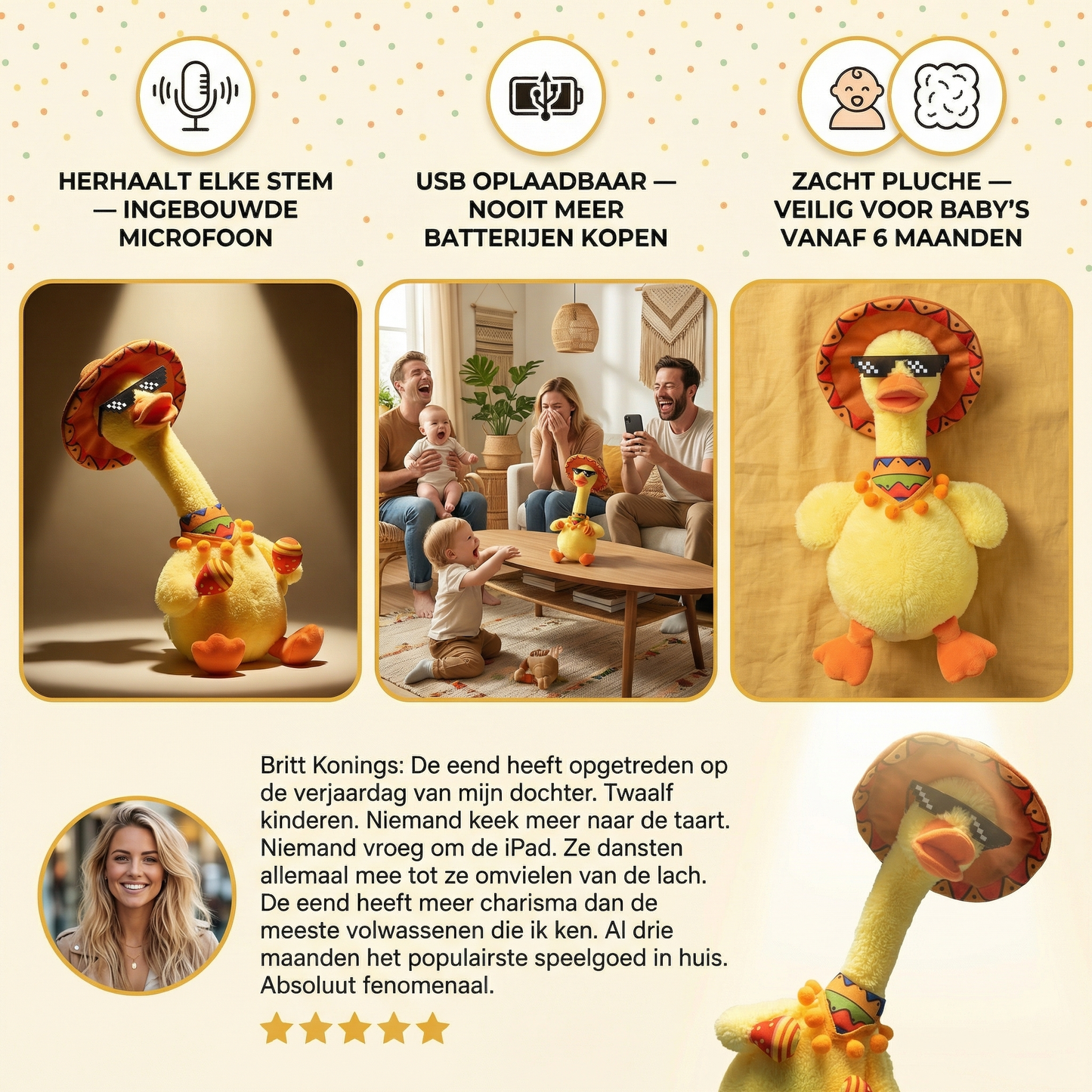 Interactieve pratende en dansende eend knuffel – speels plezier voor kinderen